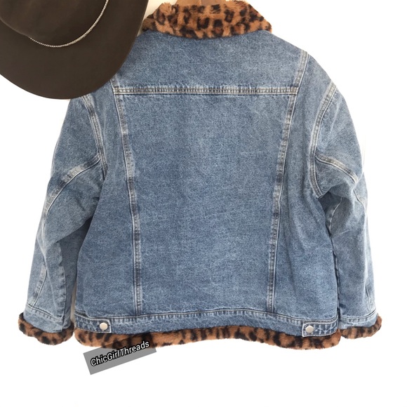 Oversize Denim Jacket Leopard Faux Fur - Picture 11 of 14